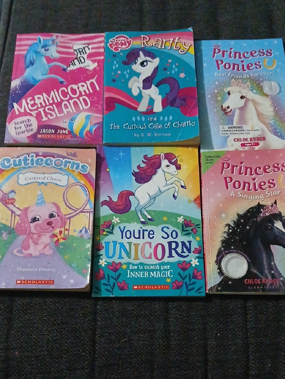 Scholastic Colorful Unicorn & Pony Kids Book Bundle - Blue, Pink, Purple, Teal